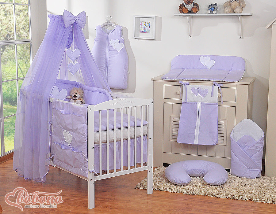 Bedding set 5-pcs with mosquito-net- Hanging Hearts lilac