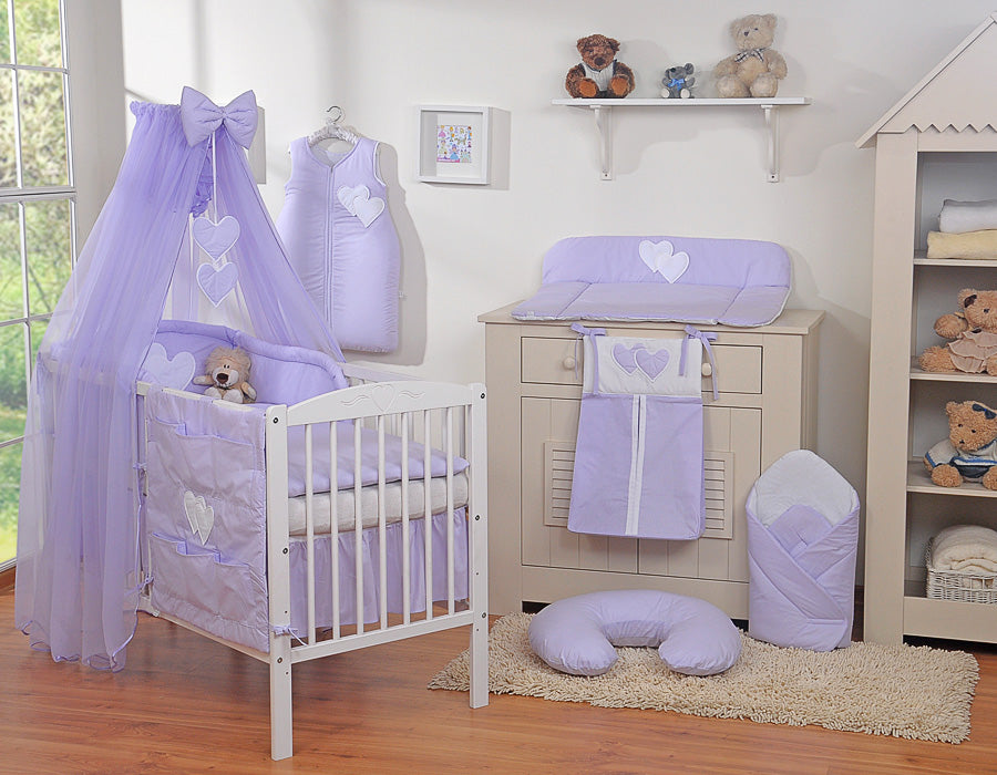 Bedding set 5-pcs with mosquito-net- Hanging Hearts lilac