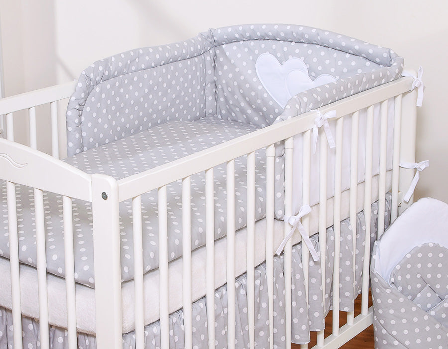 Bedding set 2-pcs- Hanging Hearts white dots on grey
