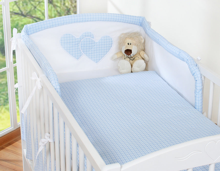 Bedding set 3-pcs 135x100 - Hanging Hearts blue checkered