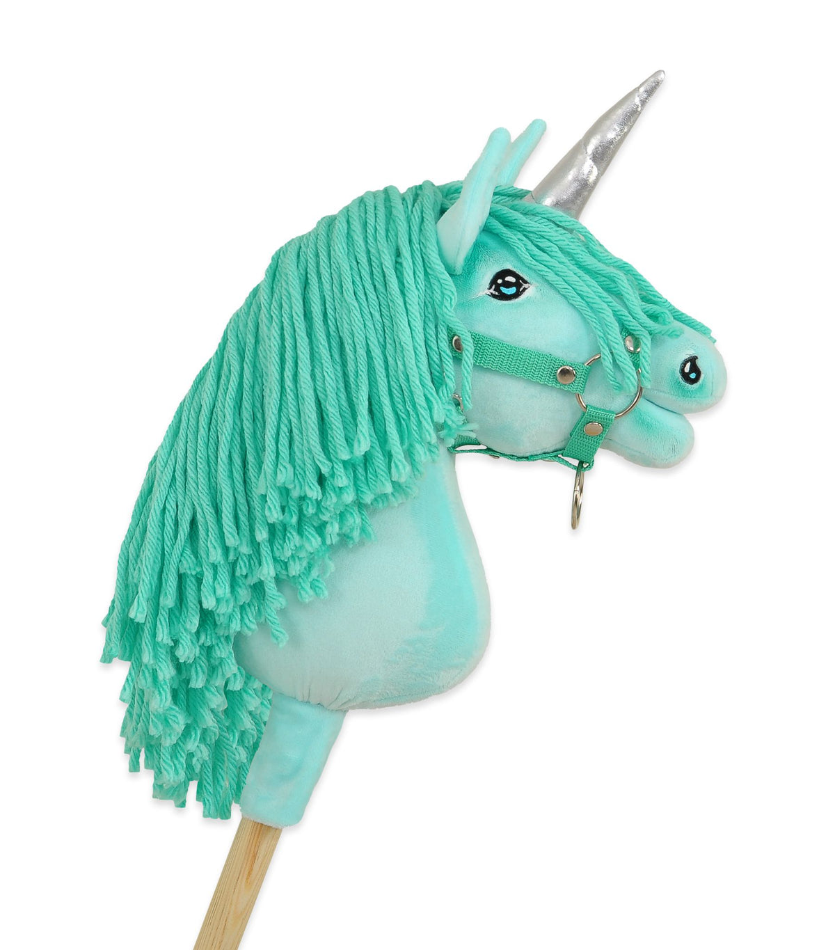 Hobby Horse Unicorn on a stick - mint with mint mane and silver horn A4