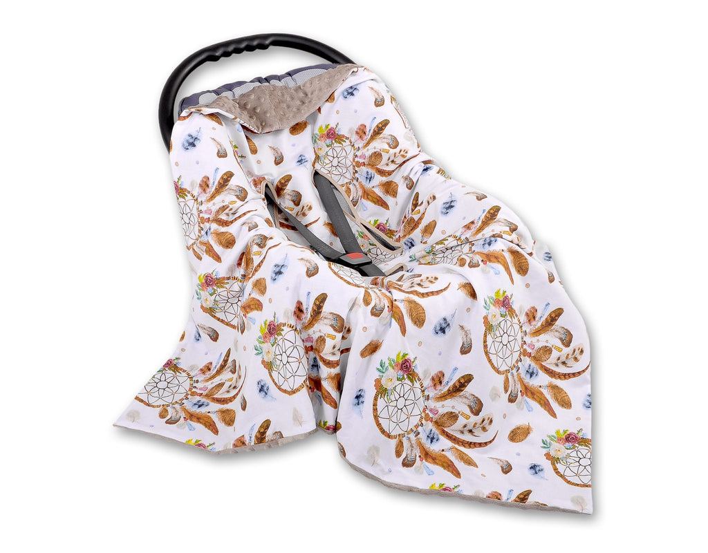 Big double-sided car seat blanket for babies - dream catchers white