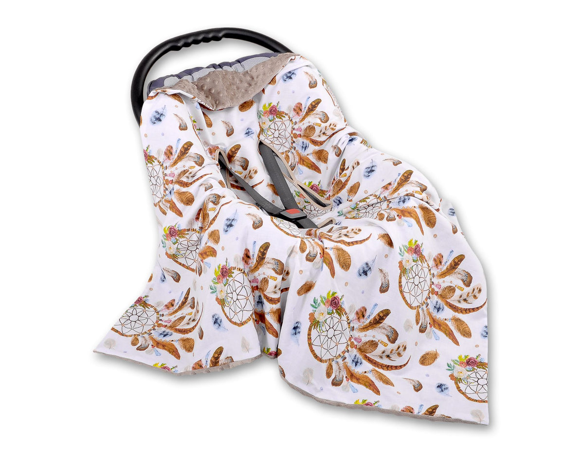 Big double-sided car seat blanket for babies - dream catchers white