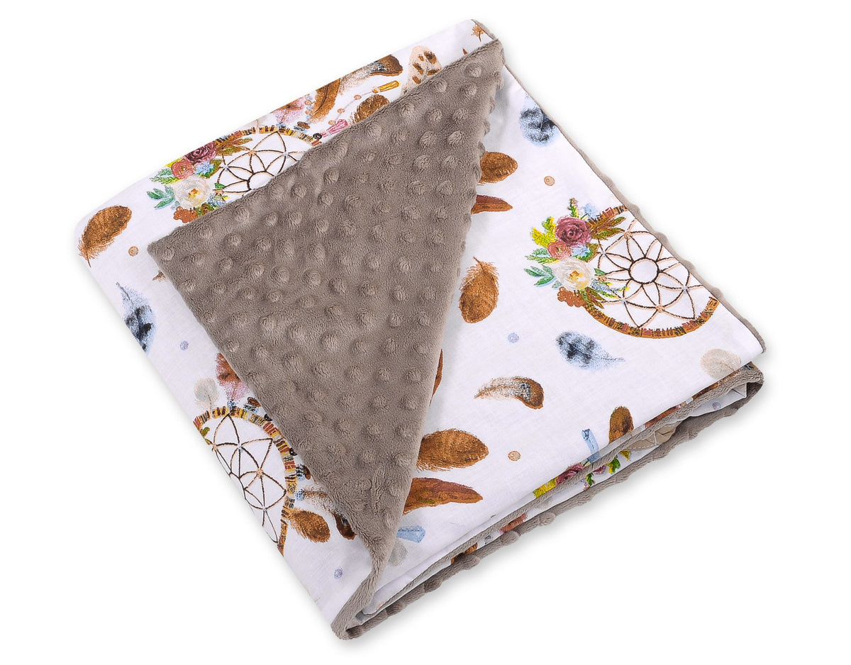 Big double-sided car seat blanket for babies - dream catchers white