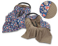 Big double-sided car seat blanket for babies - fox family on blue/brown