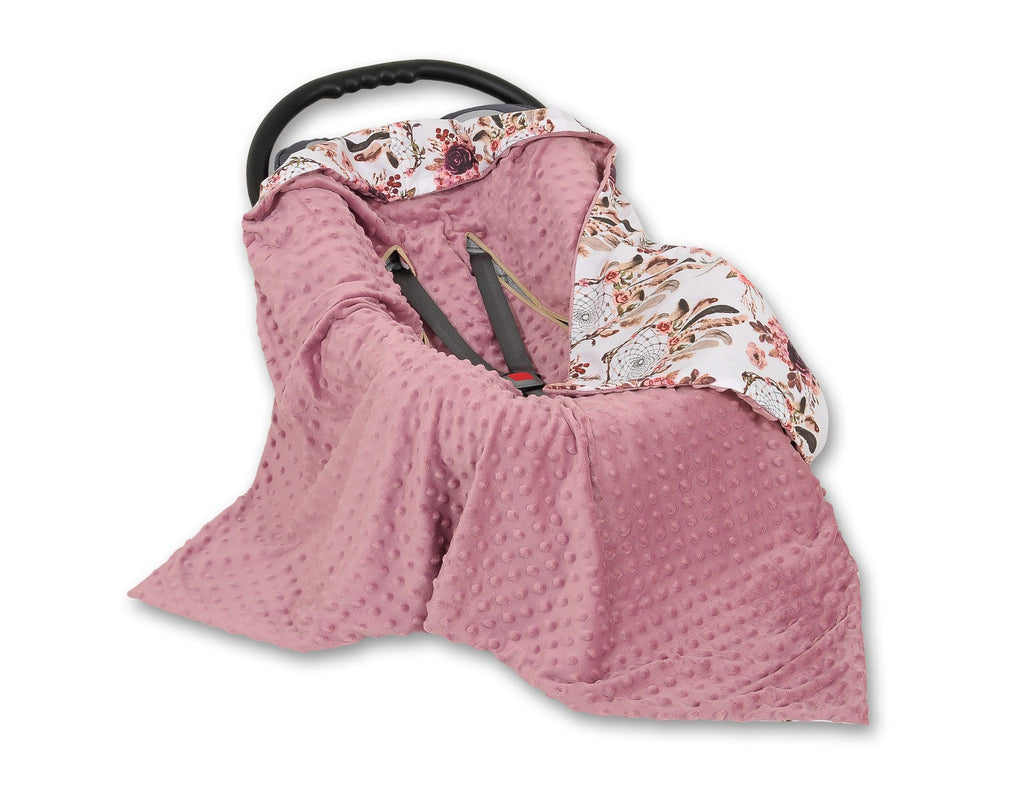 Big double-sided car seat blanket for babies - flower dream catchers/pastel violet