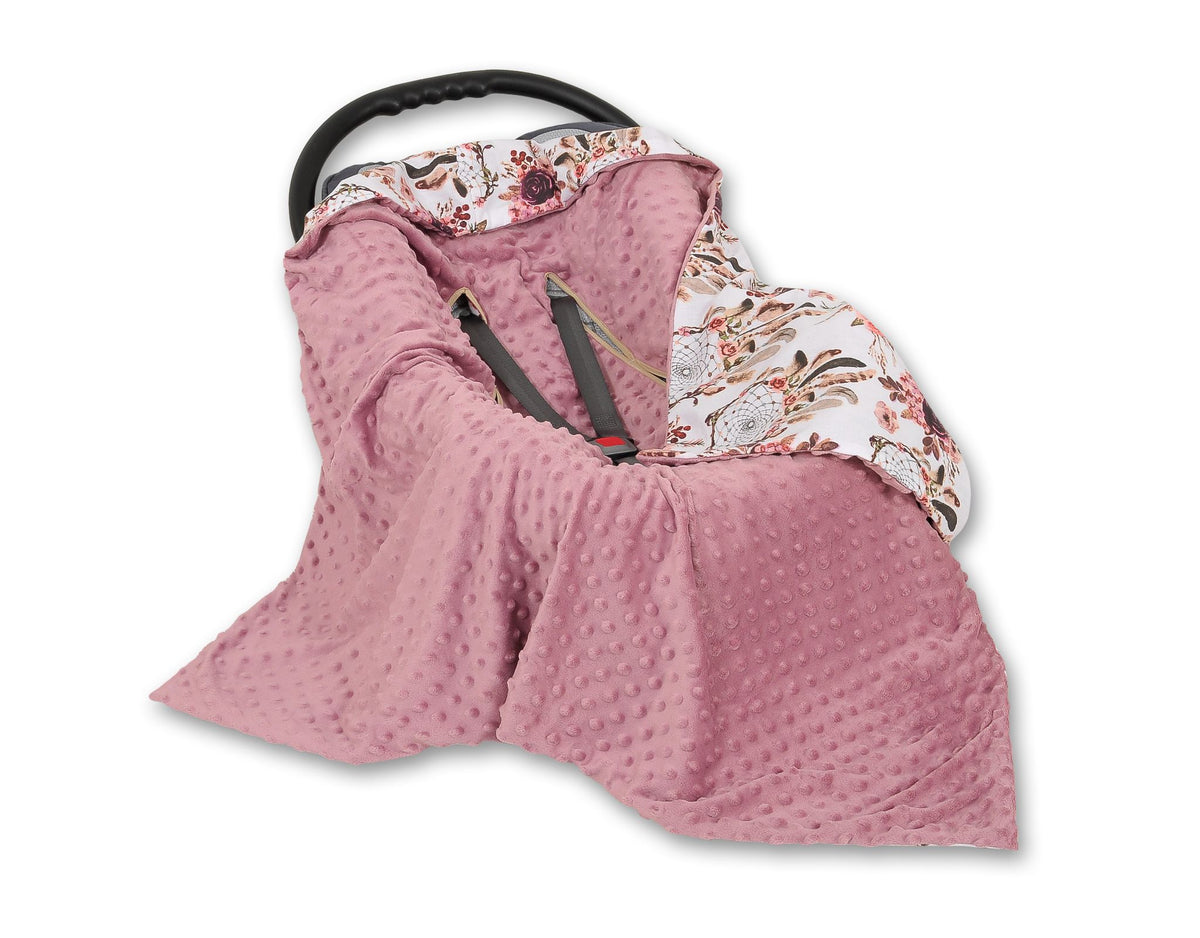Big double-sided car seat blanket for babies - flower dream catchers/pastel violet