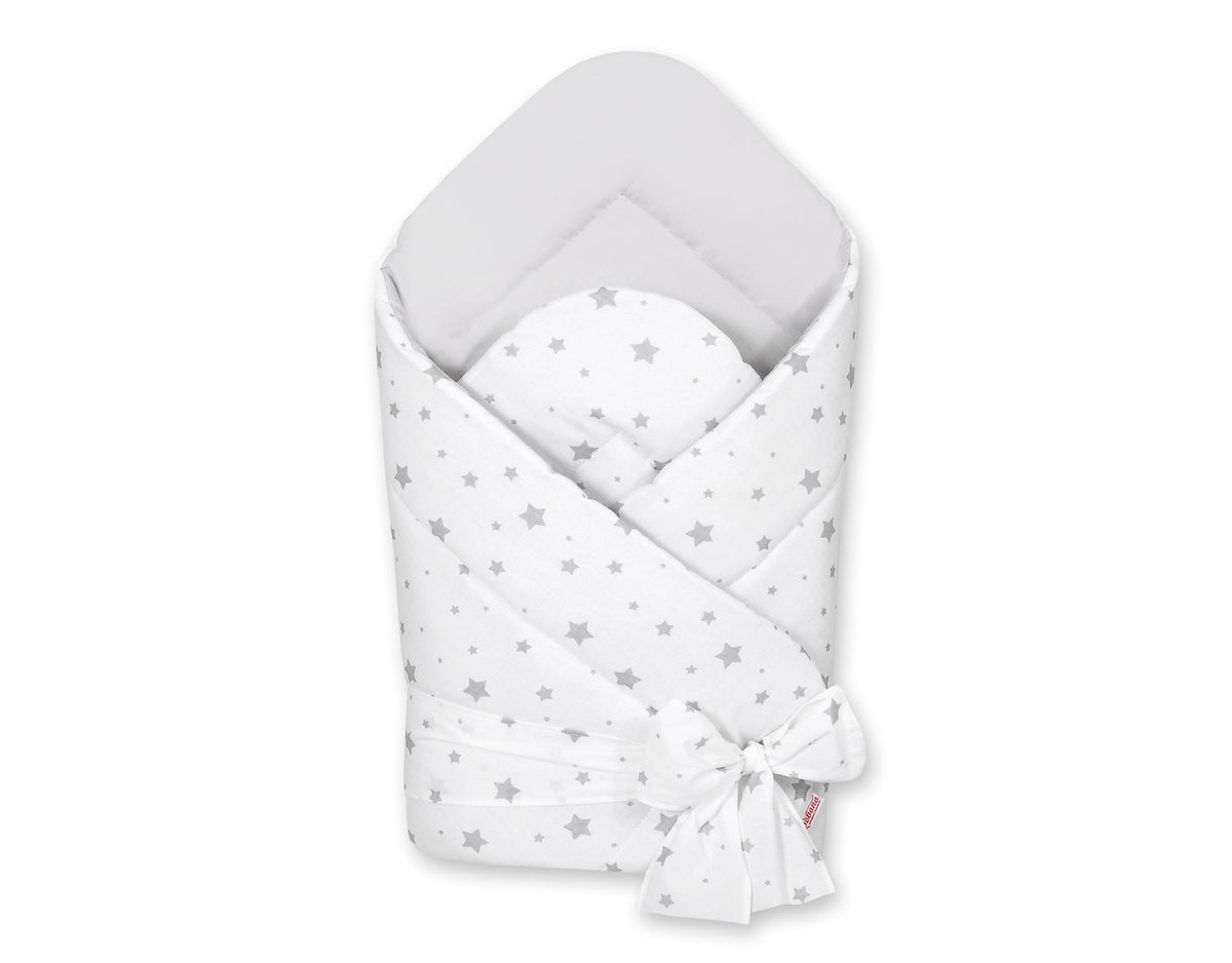 Double-sided baby nest with bow - mini gray stars