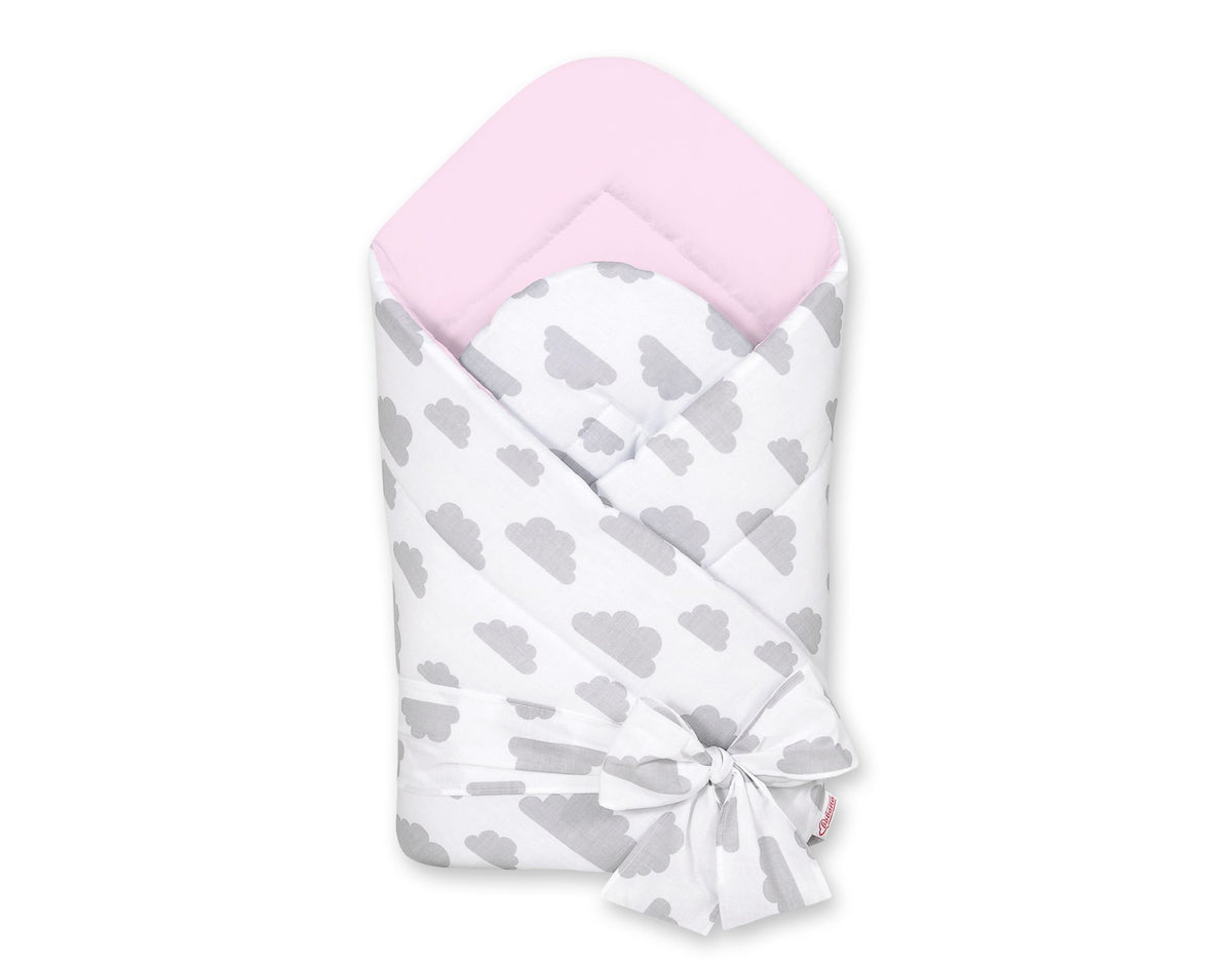 Double-sided baby nest with bow - louds gray/pink