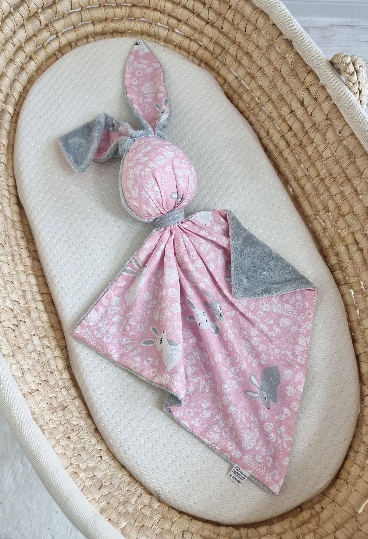 DOUDOU Cuddly bunny double-sided cotton and minky - Pink Bunnies - grey