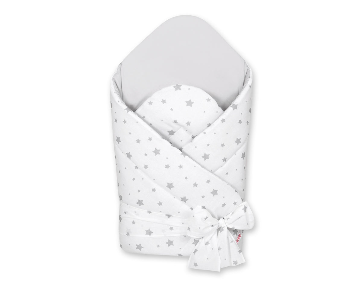 Baby nest 2in1 with stiffening with bow - mini gray stars