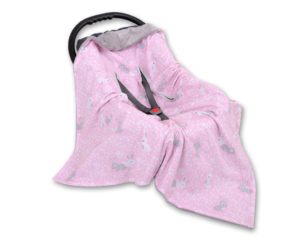 Big double-sided car seat blanket for babies - pink rabbits