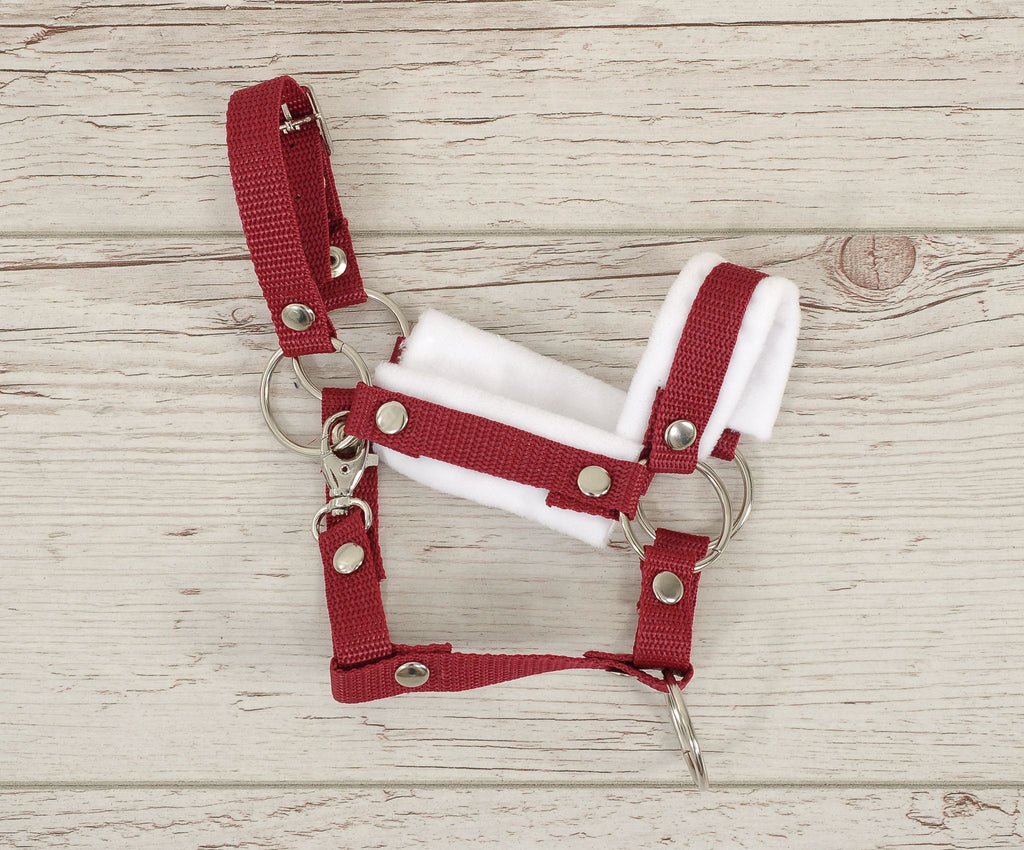Set for Hobby Horse: the halter A3 with white furry + Tether made of cord - white-burgundy