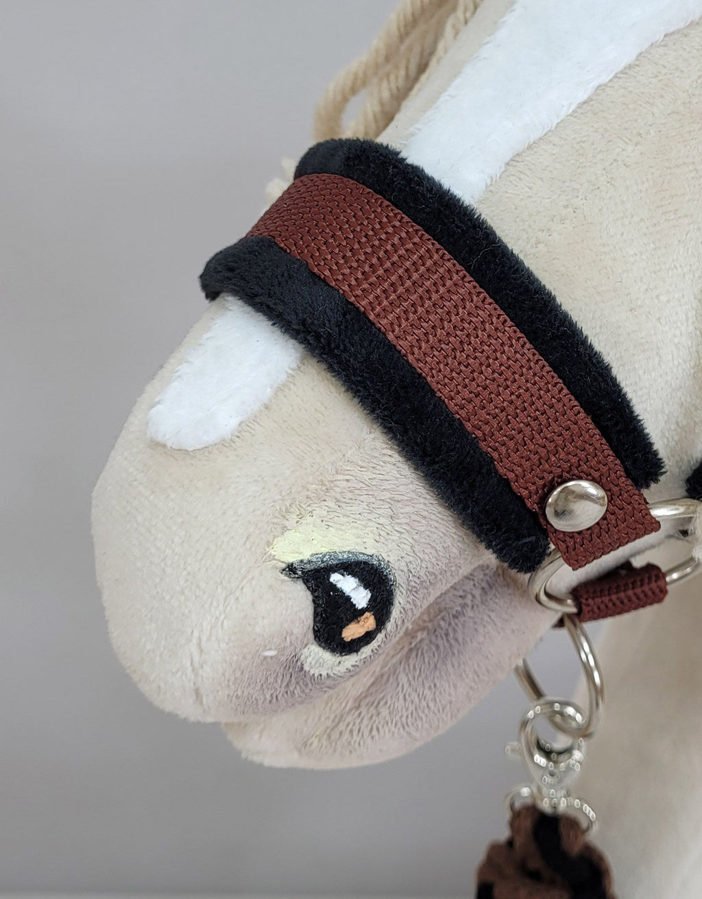 Set for Hobby Horse: the halter A3 with black furry + Tether made of cord - black-brown