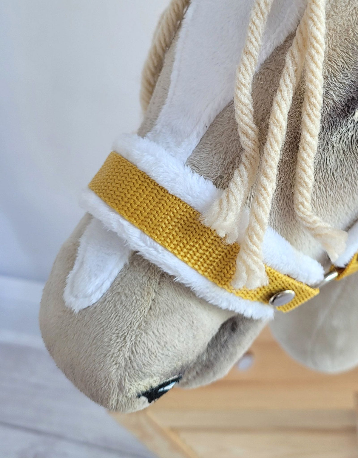 Set for Hobby Horse: the halter A3 with white furry + Tether made of cord - white-honey yellow