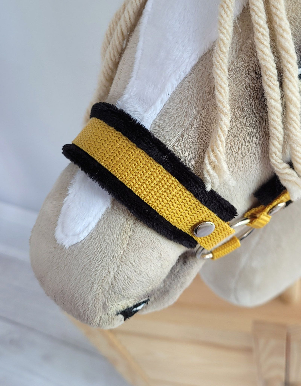 The adjustable halter for Hobby Horse A3 - honey yellow with black furry