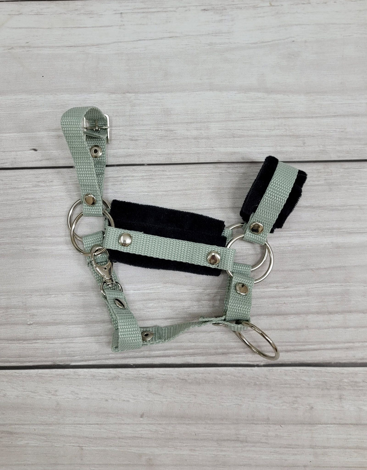 The adjustable halter for Hobby Horse A3 - sage with black furry