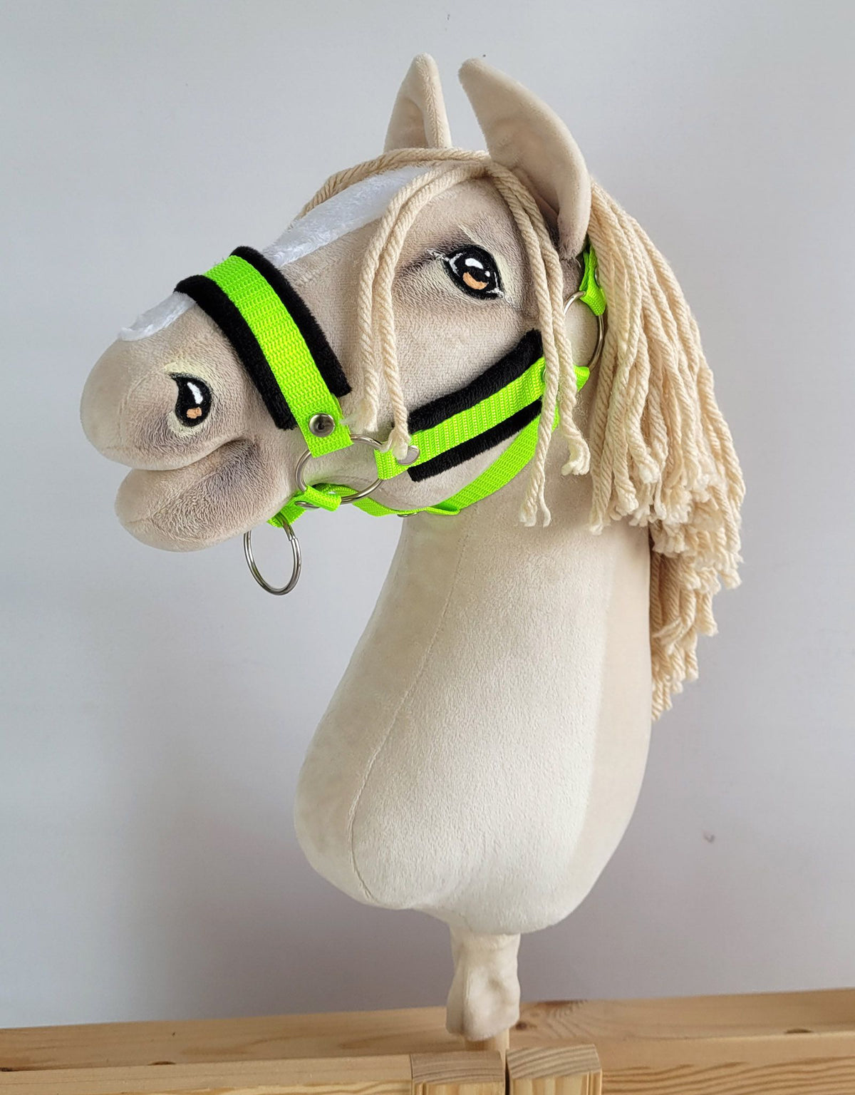 The adjustable halter for Hobby Horse A3 - neon green with black furry