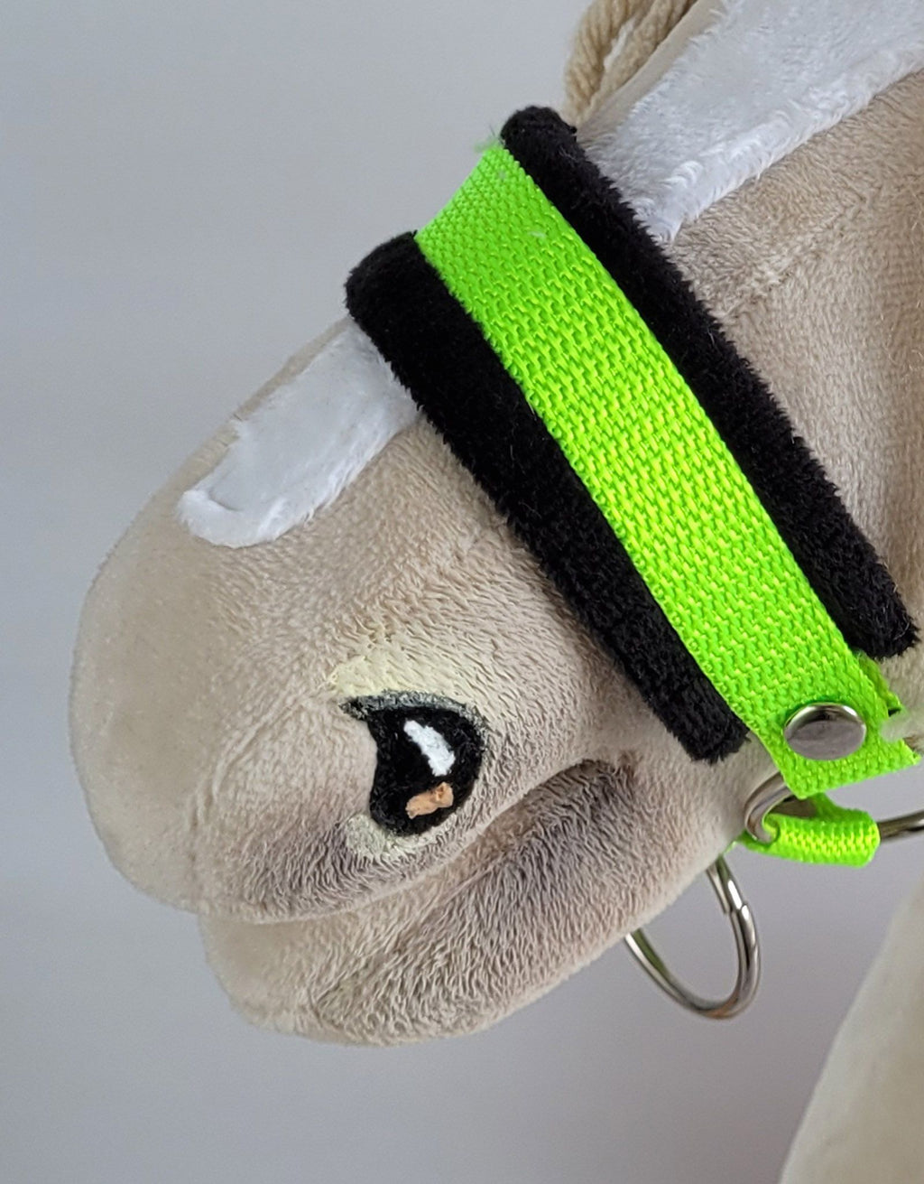 Set for Hobby Horse: the halter A3 with black furry + Tether made of cord - neon-green/ black