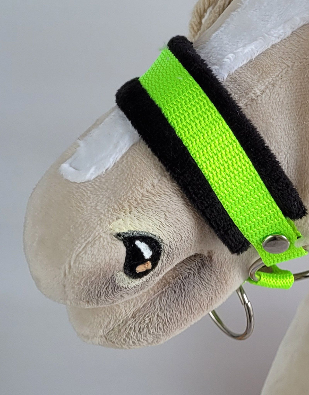 Set for Hobby Horse: the halter A3 with black furry + Tether made of cord - neon-green/ black