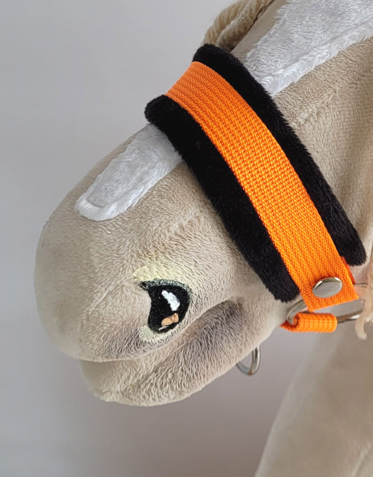 Set for Hobby Horse: the halter A3 with black furry + Tether made of cord - neon-orange/ black