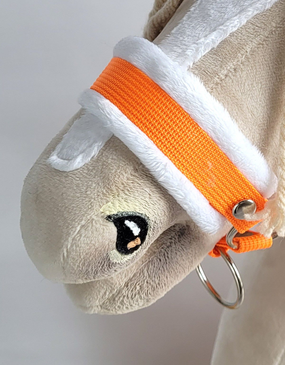 Set for Hobby Horse: the halter A3 with white furry + Tether made of cord - neon-orange/ white