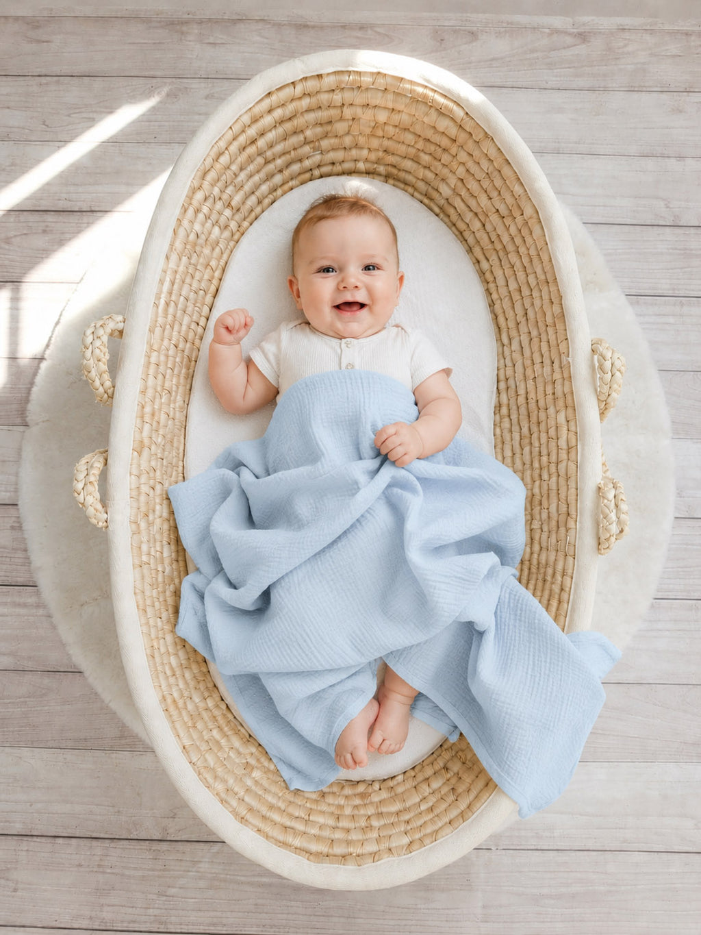 Muslin blanket for kids with tassels - blue
