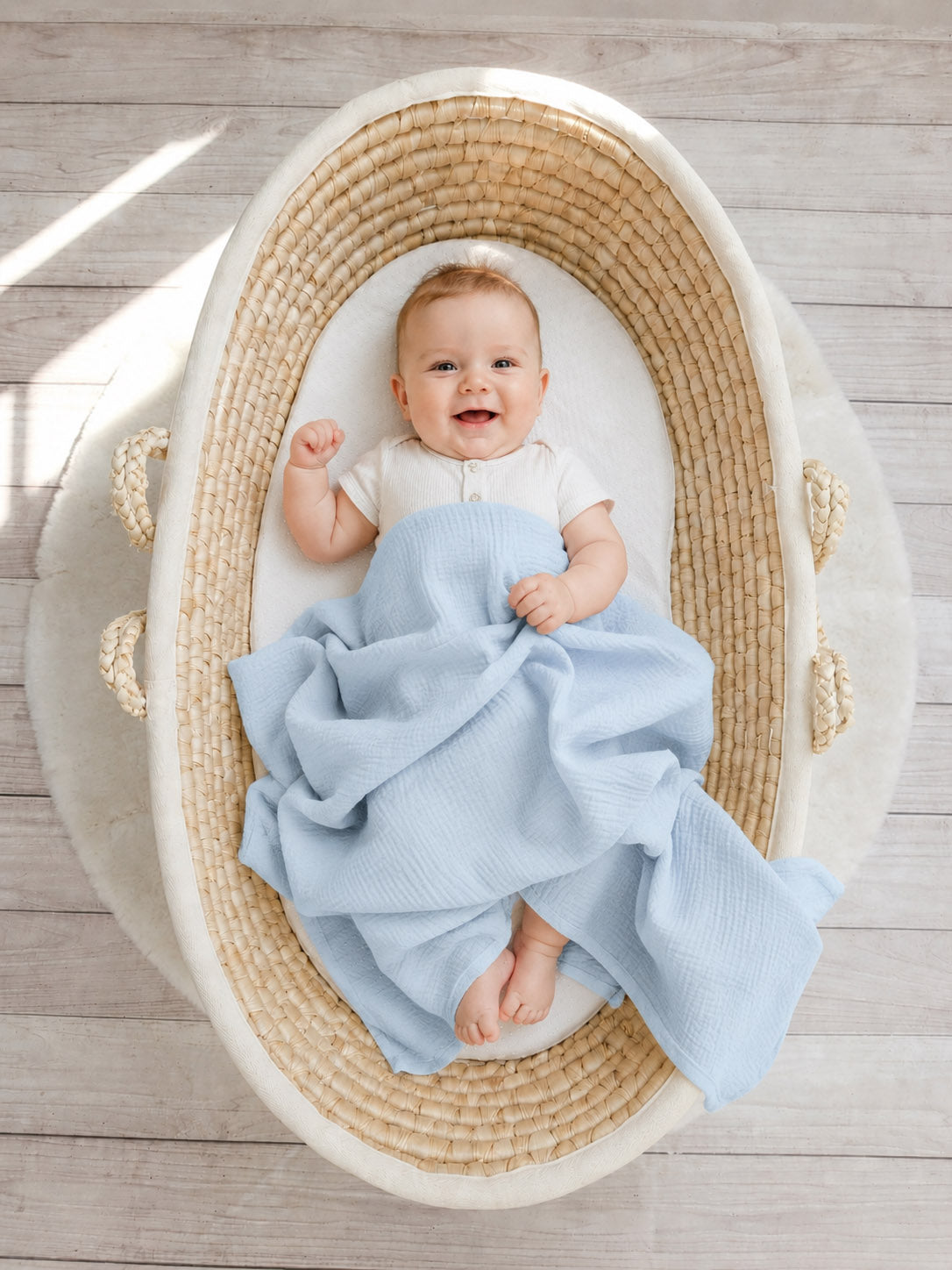 Muslin blanket for kids with tassels - blue