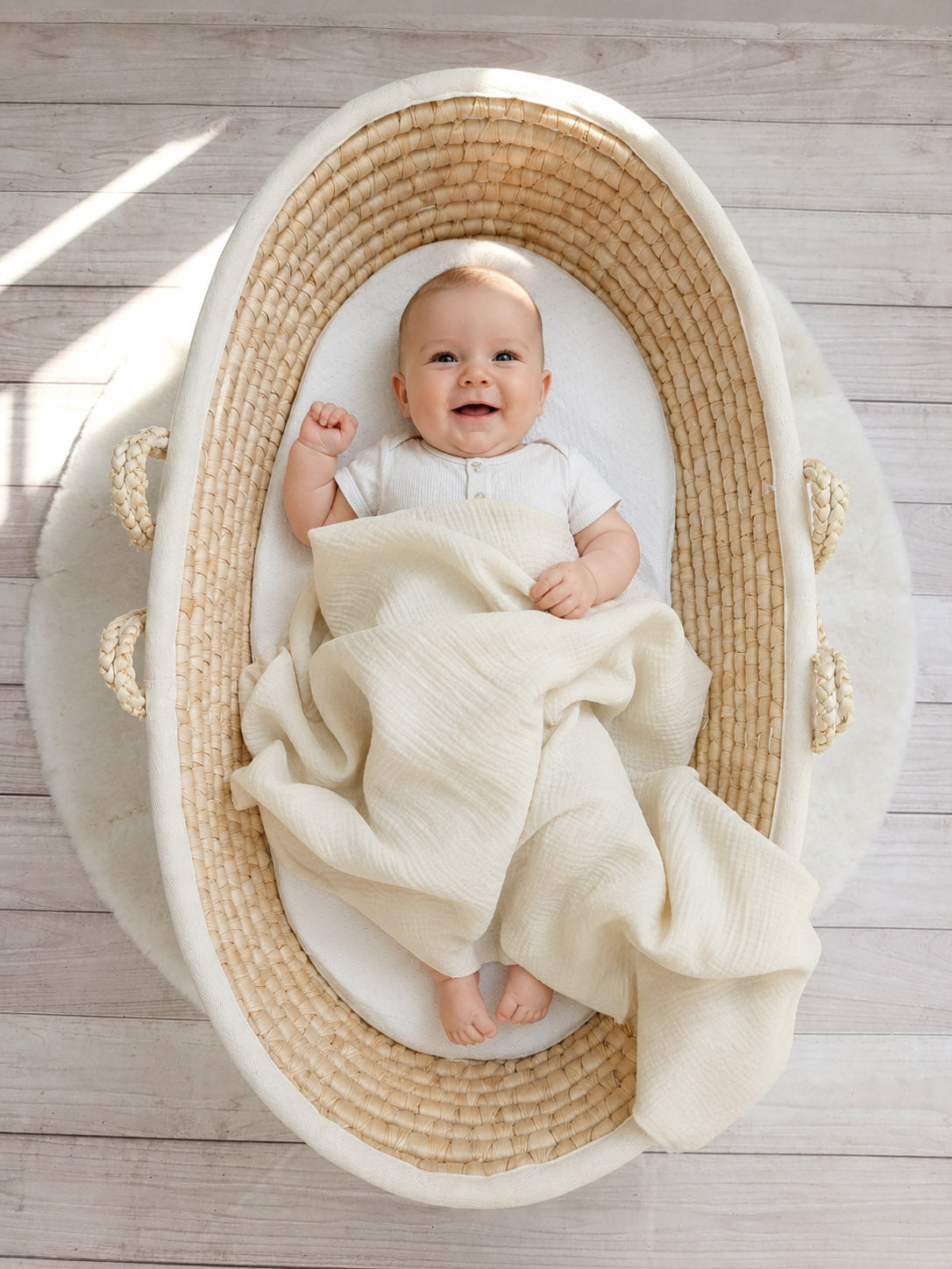 Muslin blanket for kids with tassels - cream