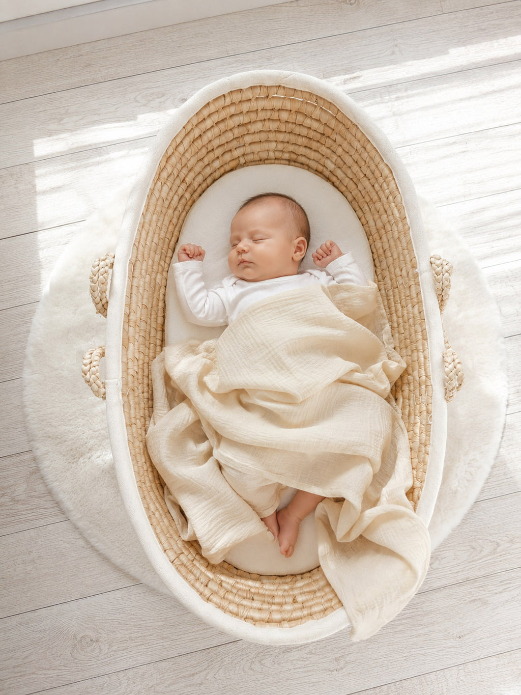 Muslin blanket for kids with tassels - cream
