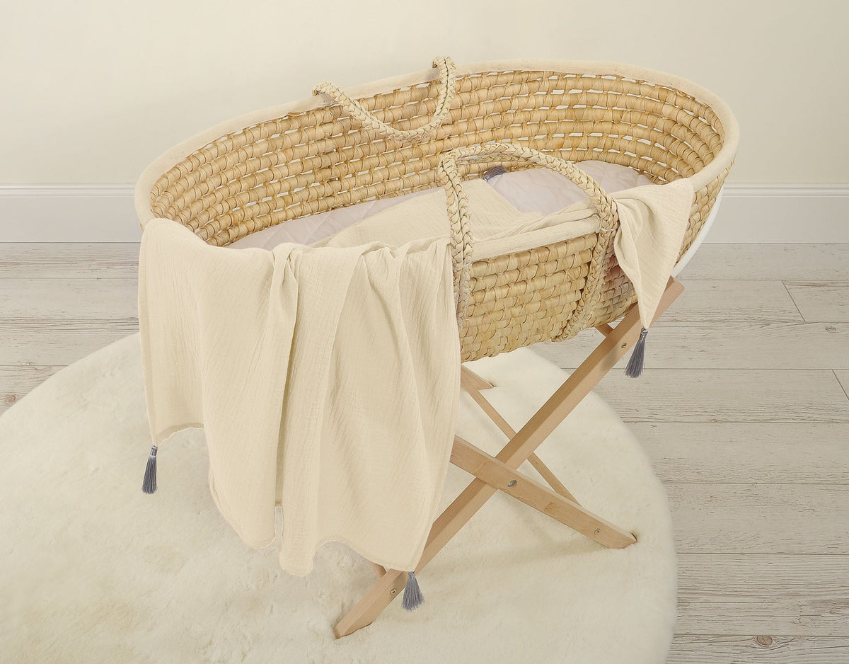 Muslin blanket for kids with tassels - cream