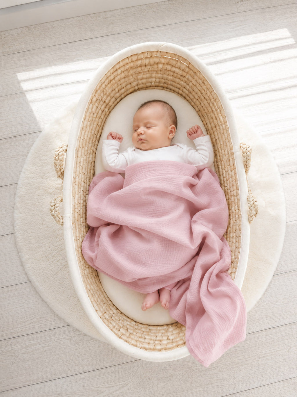 Muslin blanket for kids with tassels - pastel pink