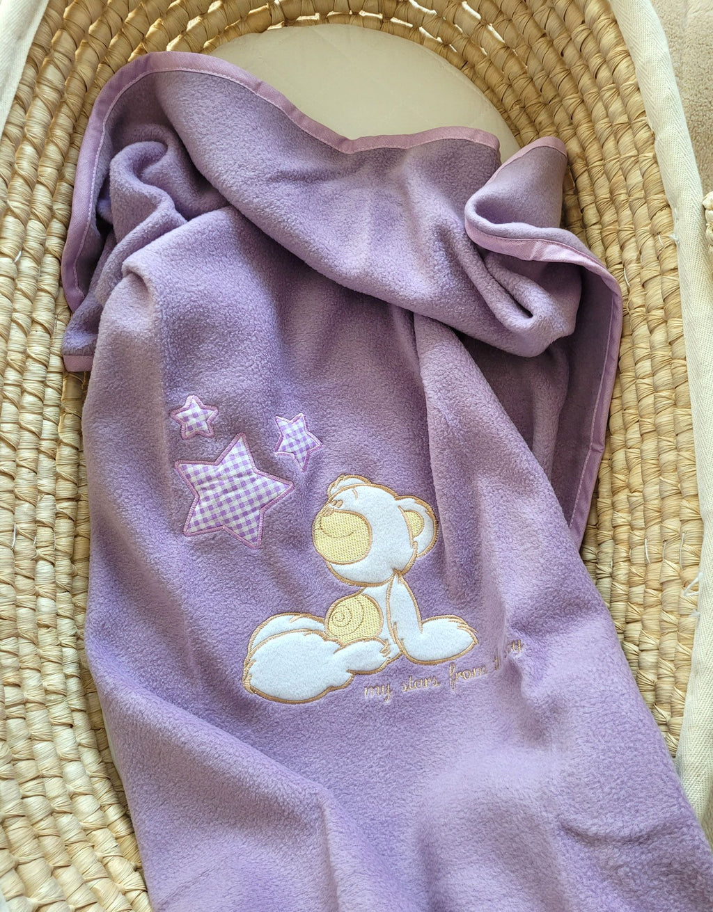 Polar fleece blanket for babies - Carlo- Teddy Bear with Stars lila