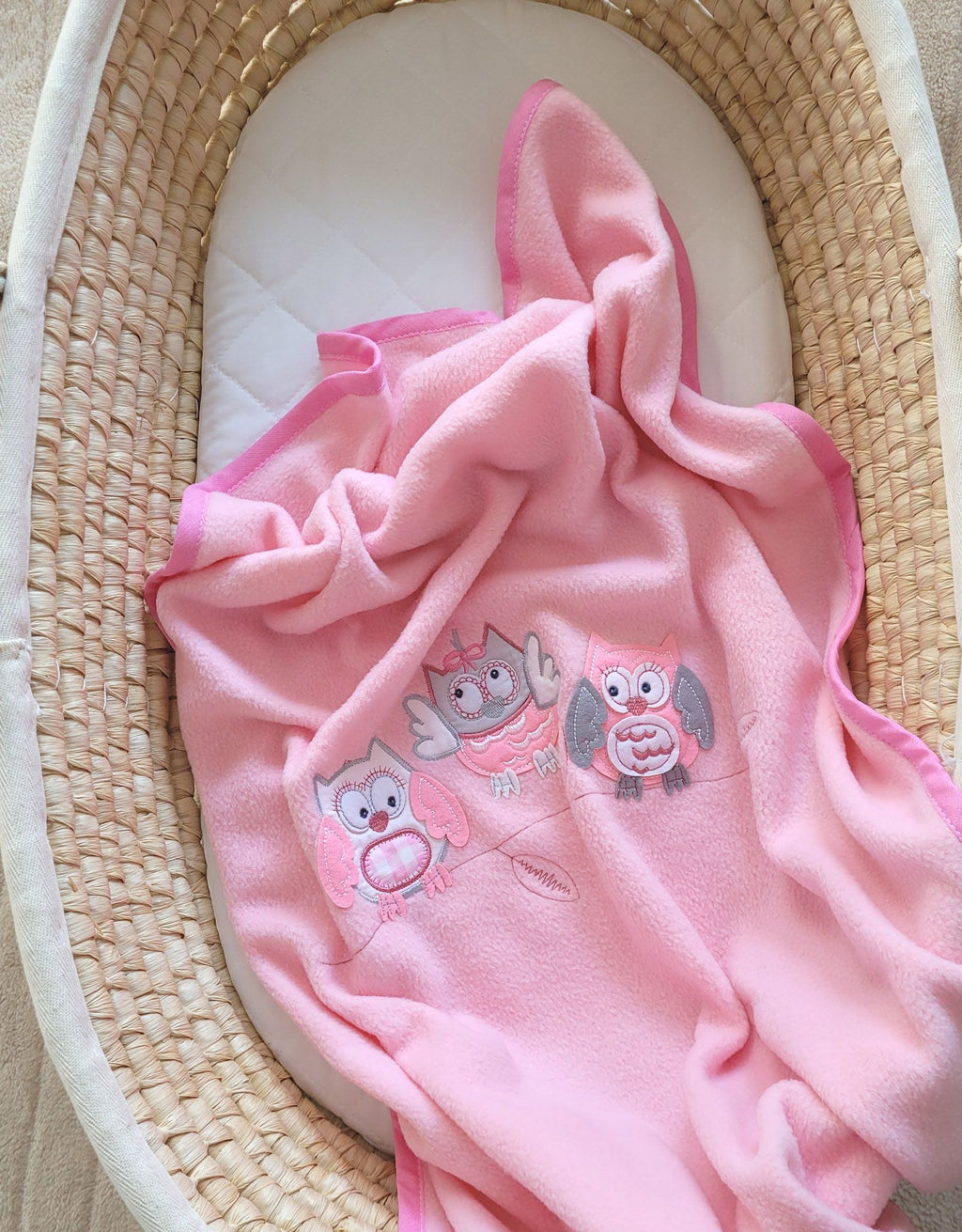 Polar fleece blanket for babies - Owls Bigi Zibi & Adele- bright pink