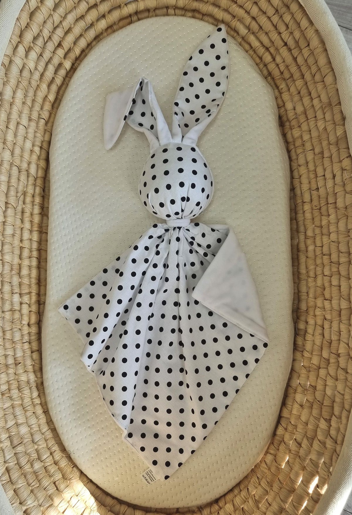 DOUDOU Cuddly bunny double-sided cotton and minky - Black dots - white