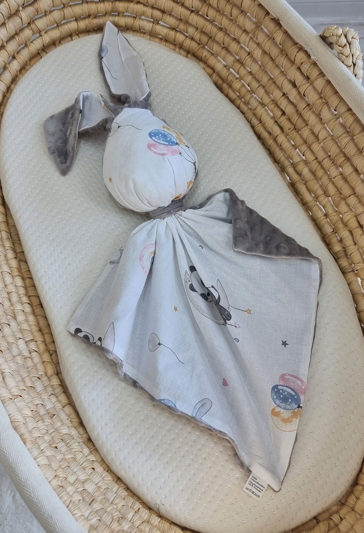 DOUDOU Cuddly bunny double-sided cotton and minky - Balloons - grey