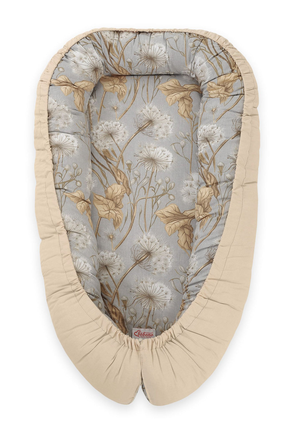 Baby nest double-sided Premium Cocoon for infants BOBONO- dandelions grey/ beige