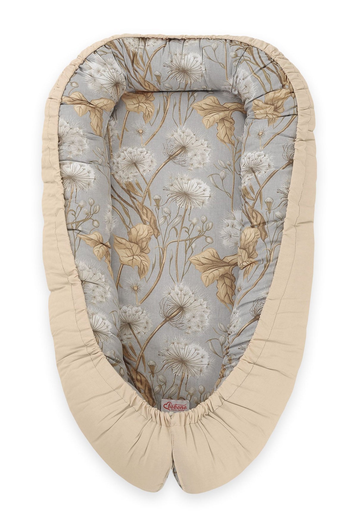 Baby nest double-sided Premium Cocoon for infants BOBONO- dandelions grey/ beige