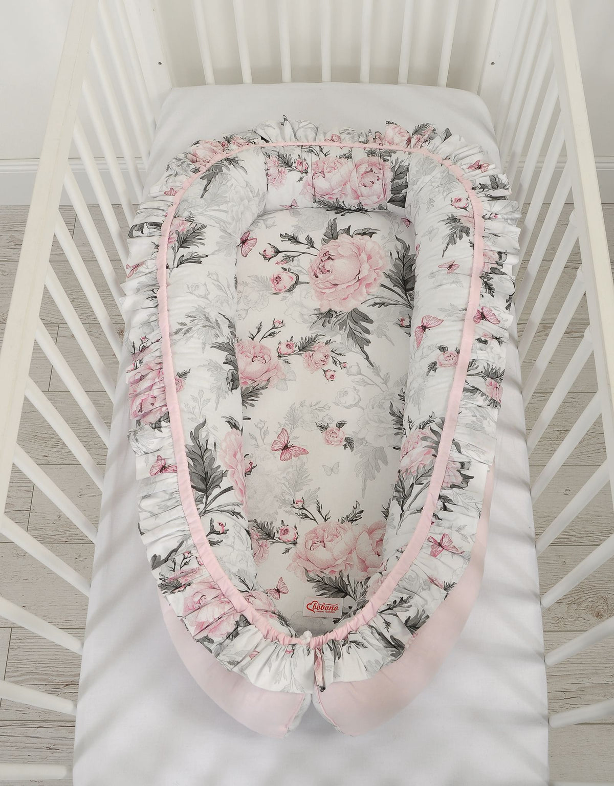 Baby nest Premium Cocoon for infants with a ruffle - Romantic peonies