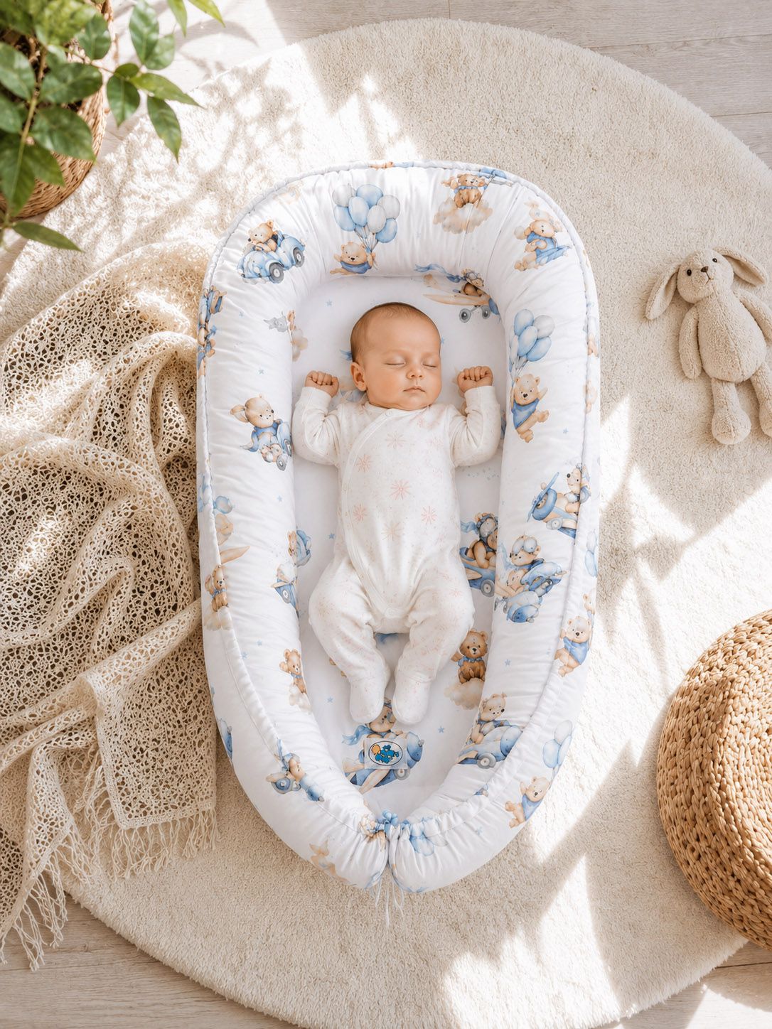 Baby nest double-sided Premium Cocoon for infants MY SWEET BABY- Blue Sky Bears
