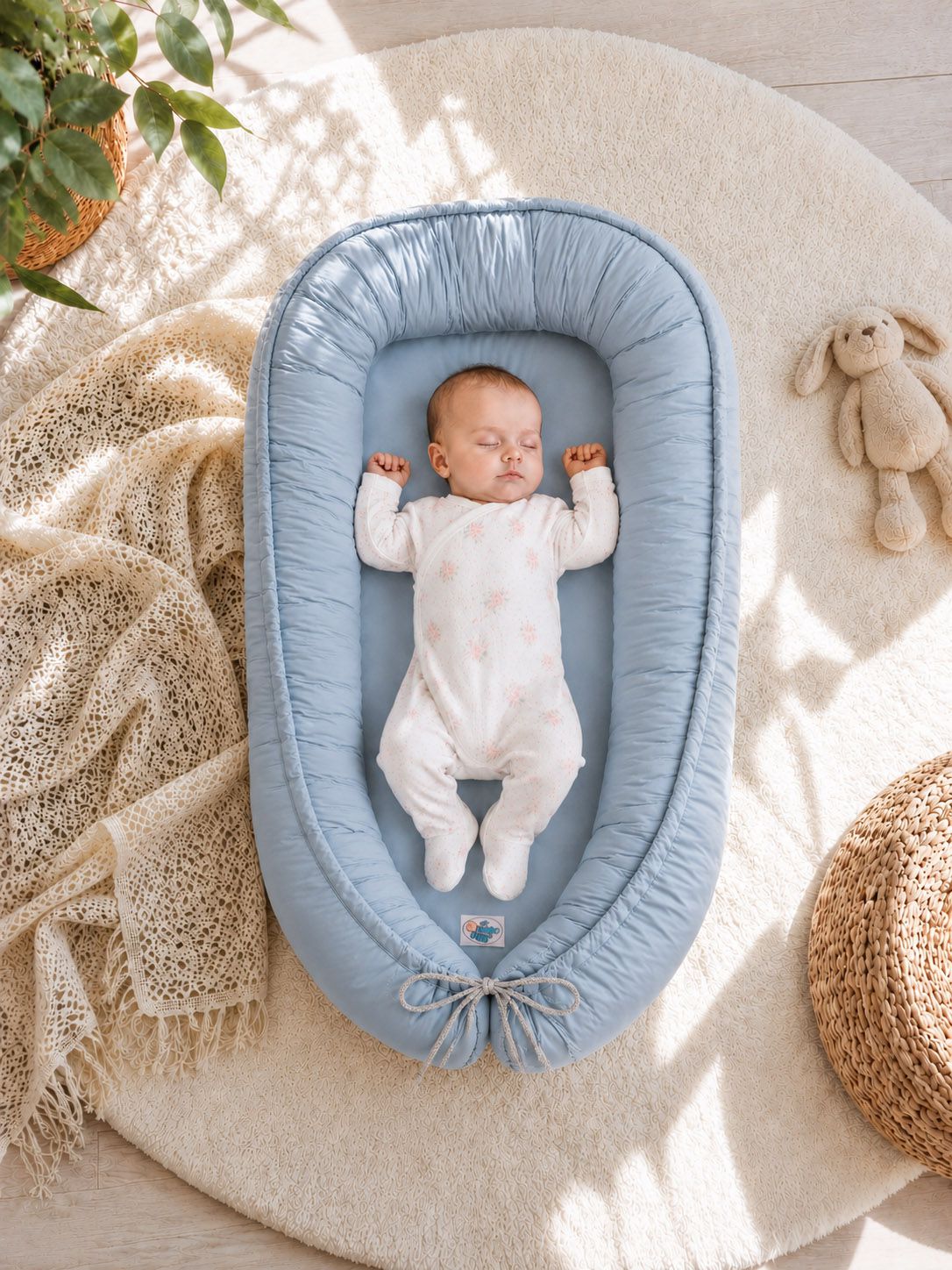 Baby nest double-sided Premium Cocoon for infants MY SWEET BABY- pastel blue