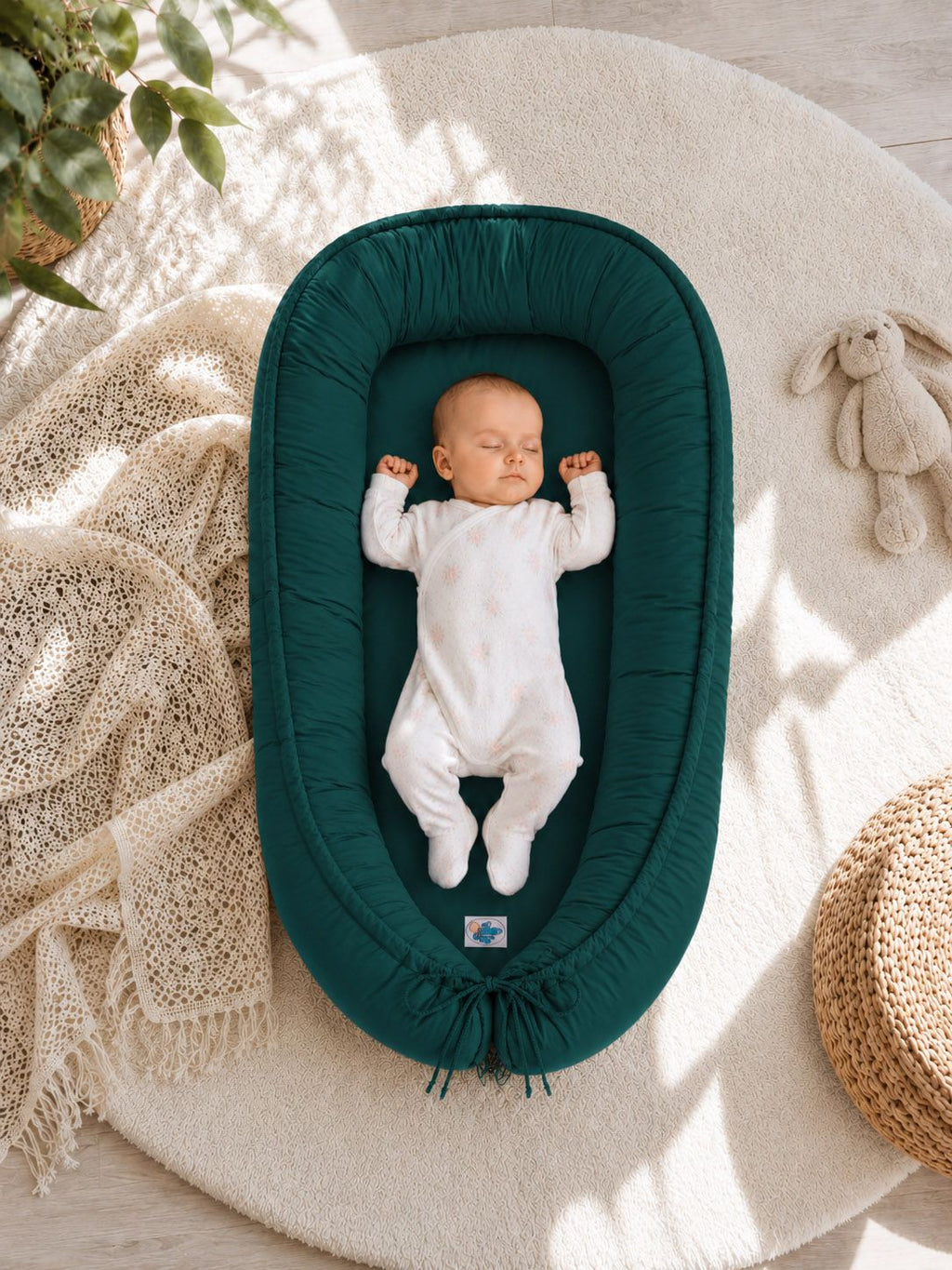 Baby nest double-sided Premium Cocoon for infants MY SWEET BABY- bottle green