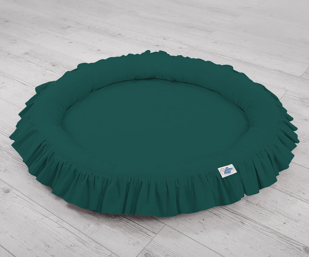 Set: Hanging baldachin for children's room cotton + nest with flounce + pillows - bottle green