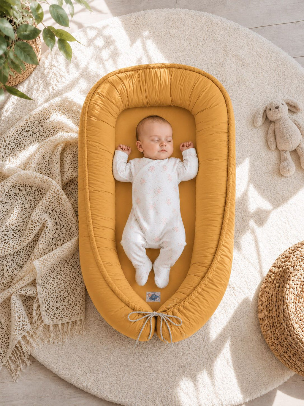 Baby nest double-sided Premium Cocoon for infants MY SWEET BABY- honey yellow