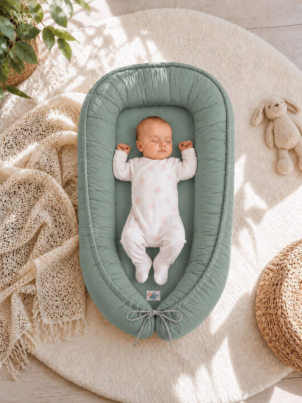 Baby nest double-sided Premium Cocoon for infants MY SWEET BABY- pastel green