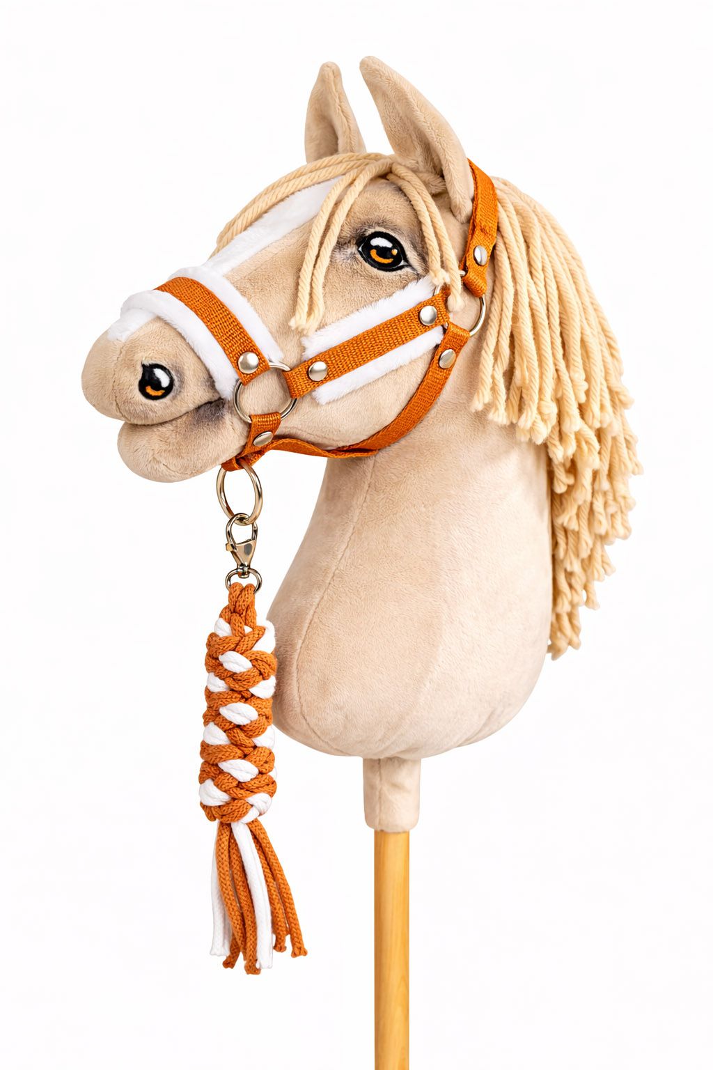 Set for Hobby Horse: the halter A3 with white furry + Tether made of cord - white-ginger