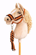 Set for Hobby Horse: the halter A3 with black furry + Tether made of cord - black-ginger