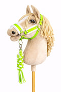 Set for Hobby Horse: the halter A3 with white furry + Tether made of cord - neon-green/ white