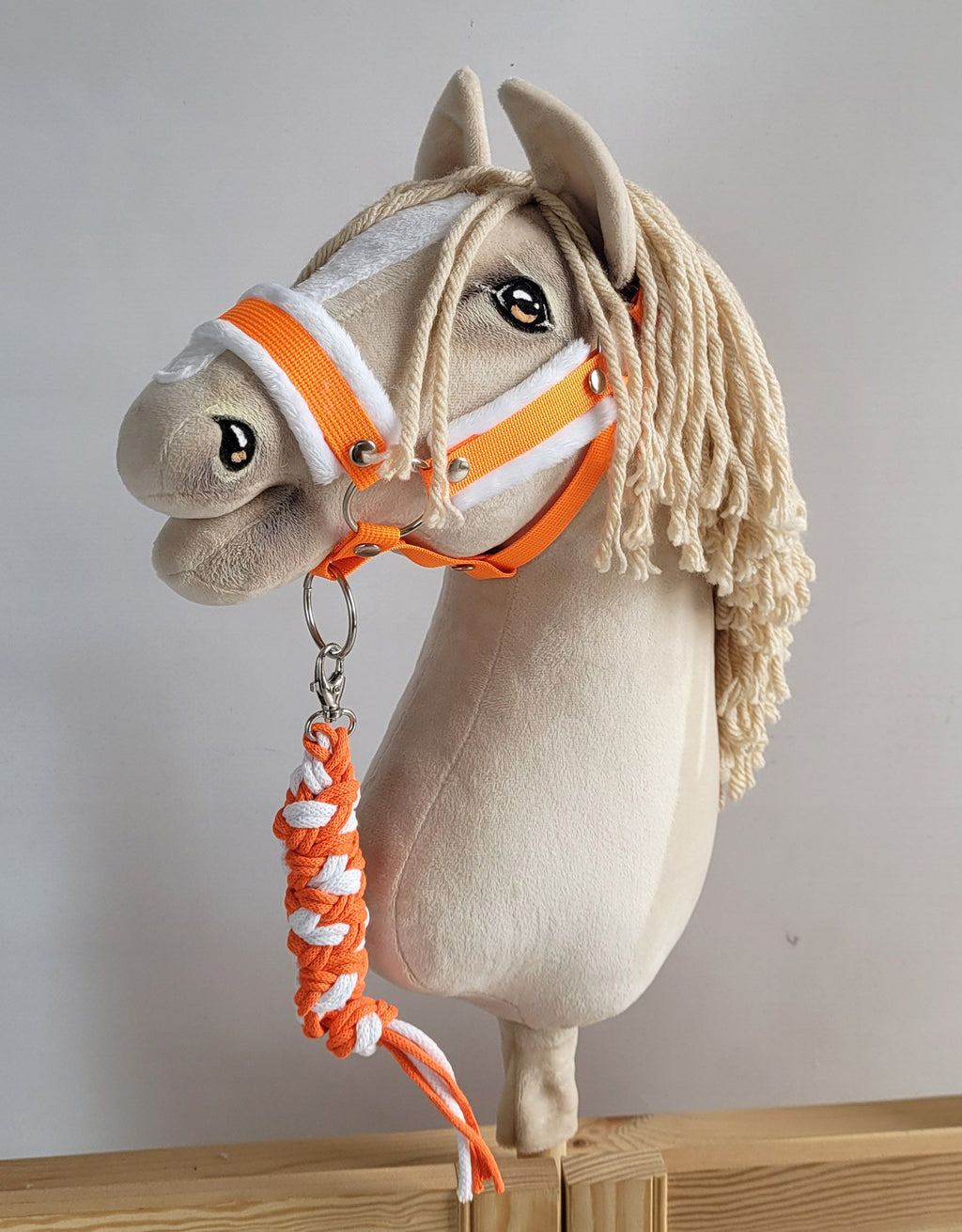 Tether for Hobby Horse made of double-twine cord - neon orange/ white