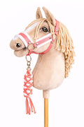 Set for Hobby Horse: the halter A3 with white furry + Tether made of cord - neon-pink/ white